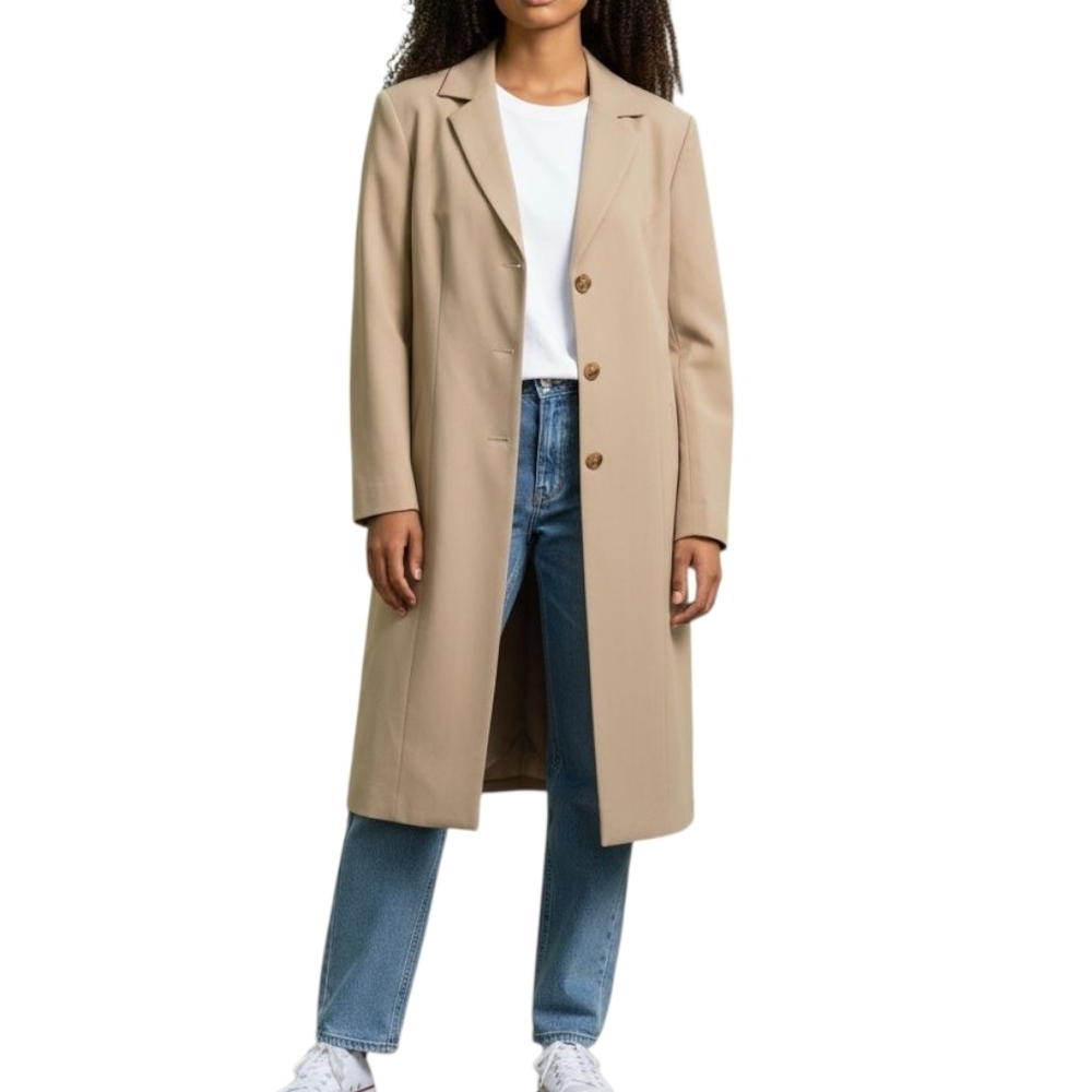 Larry Levine Classics Khaki Button Polyester Long Trench Coat Women Size 18